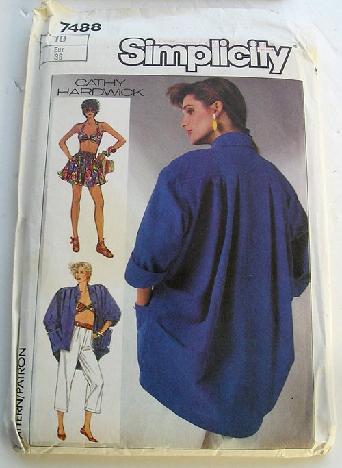 Simplicity 7488 Uncut Sewing Pattern Size 10 pants bra top shorts, Cathy Hardwick Pattern1986