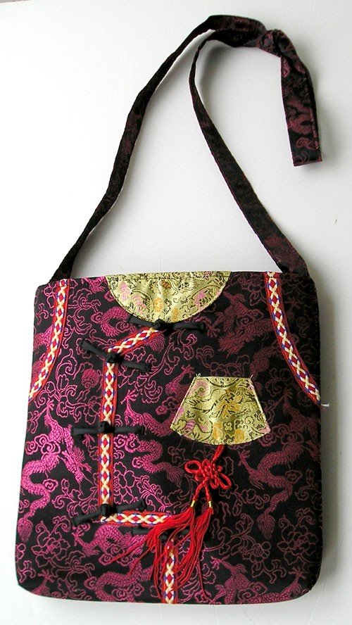Fabric patchwork bohemian purse, Brocade colorful design Tote Bag from the 1980s.