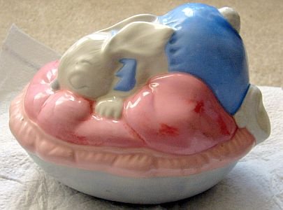 Porcelain Ceramic Sweet Fluffy Sleeping Cottontail Rabbit bowl