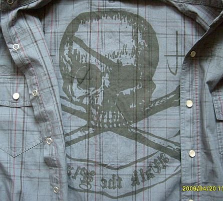 Men Drill Brand Medium Blue Button Shirt Skull Cotton NWT