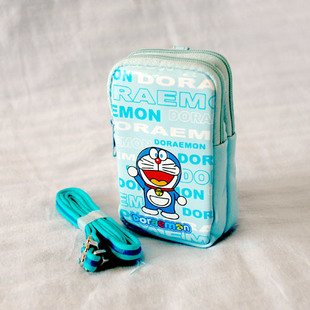 Doraemon/DingDang Double Zipper Purse/Camera Case & Lanyard with Cute Flower