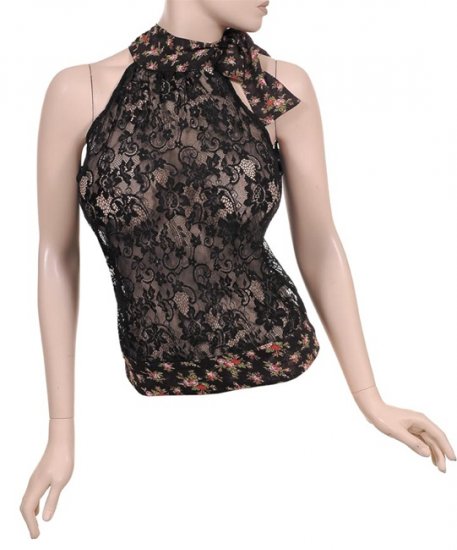Peppe Peluso Sheer Black Lace Vintage Top