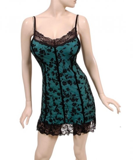 Romantic Blue-Green Lace Lingerie-Like Slip Dress