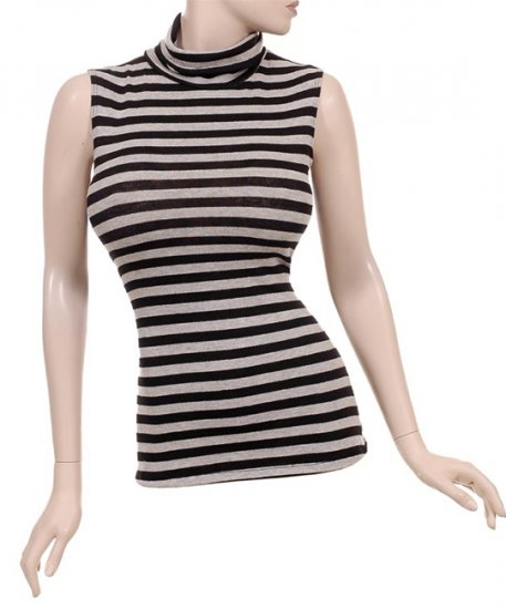 Black and Grey Striped Sleeveless Sweater