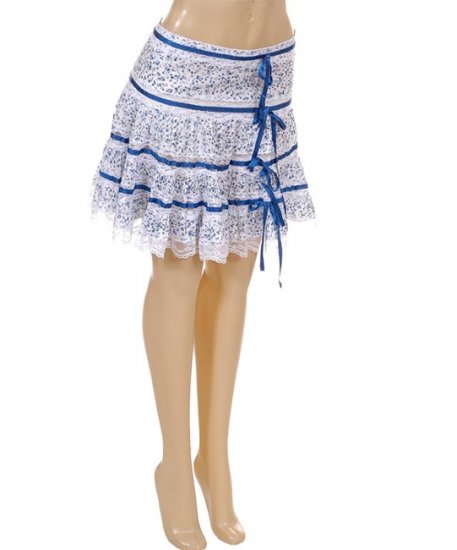 White and Blue Ribbon Sweet Lolita Floral Print Lace Skirt