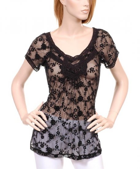 Sheer Black Light Vintage Flower Top