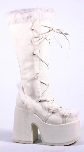 Suede Like Platform Knee High Boots with Fur Trim