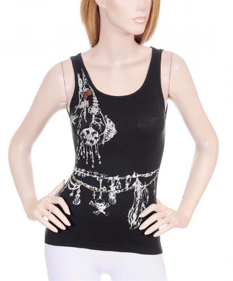 Black Punk Skull White Graphic Chain Decorative Tank