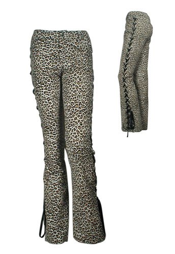 Plush Velveteen Laced-Side Leopard Pants