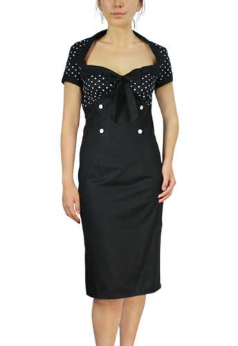 Black Polka-Dot Pencil Skirt Dress