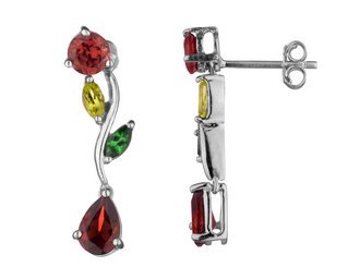 Dangling Garnet, Citrine and Peridot Gemstone Earrings in White Gold