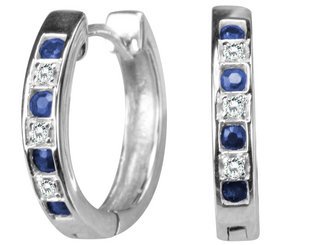 Sapphire Huggie Hoop Earrings in White Gold (half inch)