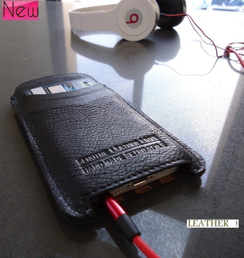 genuine real leather case fit for iphone 5s cover purse pull book black 3 slot id free shipping