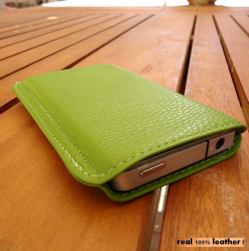 real leather Case cover purse pouch green fit for iPhone 4g PULL s 4 3 new 16 8 free shipping !