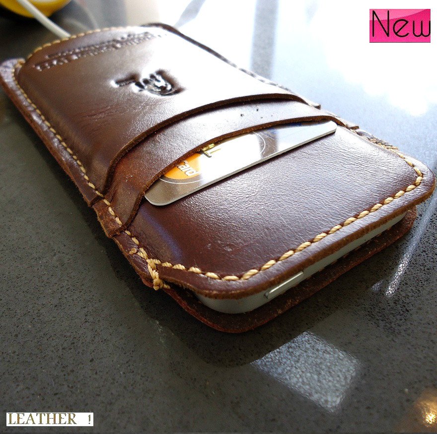 genuine real leather handmade case fit iphone 5 s cover slim purse RETRO style TOP free shipping