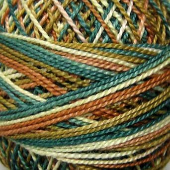 M806 Earth Teals Pearl Cotton size 12 Valdani Variegated q1