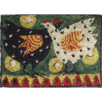 Hens on a Green Door pattern for Punchneedle Embroidery by Hooked On Rugs q1