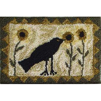 Sunflowers and Crow pattern for Punchneedle Embroidery by Hooked On Rugs q1