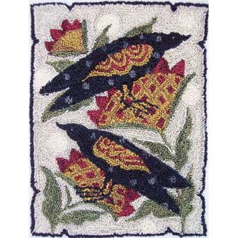 2 Crows with Sunflowers pattern for Punchneedle Embroidery by Hooked On Rugs q1