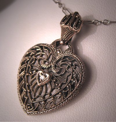 Estate Vintage Diamond Filigree Necklace Art Deco Drop