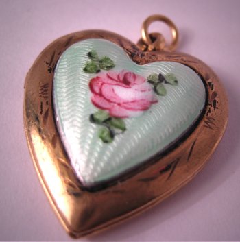 Antique Enameled Locket Vintage Art Deco Heart