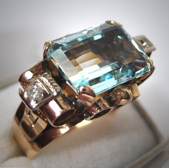 Antique Art Deco Aquamarine Diamond Ring Vintage