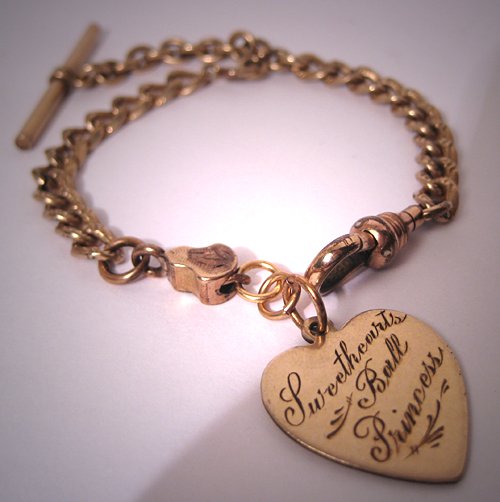 Antique Victorian Charm Fob Bracelet Sweethearts Ball Princess