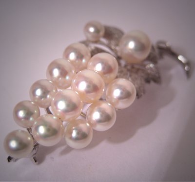 Antique Pearl Brooch Akoya Vintage Pin Designer Signed