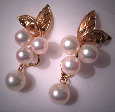 Antique Mikimoto Pearl Earrings in 14K Gold Vintage