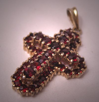 Vintage Garnet Cross Pendant for Necklace Victorian Style
