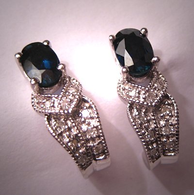 Estate Sapphire Diamond Earrings Art Deco Vintage