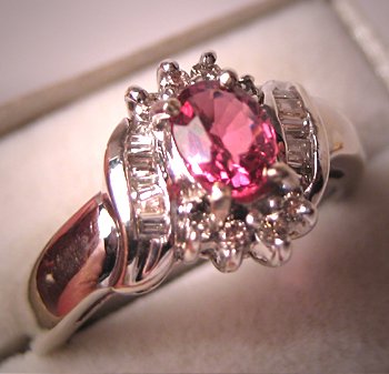 Vintage Diamond Pink Tourmaline Wedding Ring
