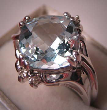 Vintage Aquamarine Diamond Wedding Ring Estate 14K