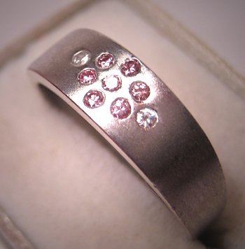Estate Pink Diamond Wedding Ring Band 18K White Gold Vintage