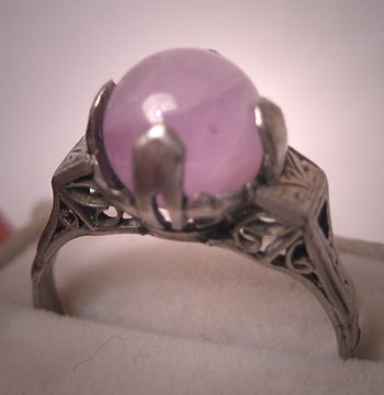 Antique Art Deco Amethyst Ring White Gold Filigree
