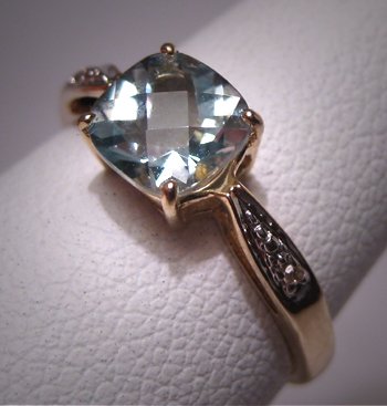 Vintage Aquamarine Diamond Wedding Ring Estate Gold