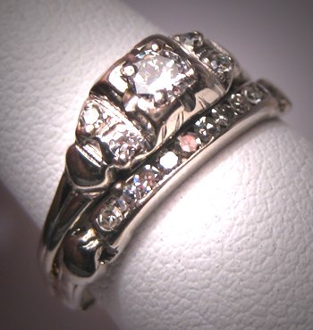 Antique Diamond Wedding Ring Set Vintage Art Deco Band
