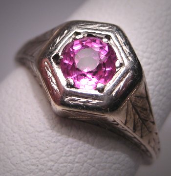Antique Pink Sapphire Wedding Ring Vintage Art Deco 14K