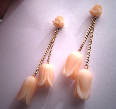 Antique Victorian Coral Earrings 14K Gold Vintage Drop