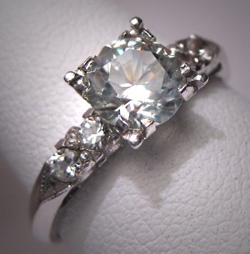 Antique White Sapphire Wedding Ring Vintage Art Deco