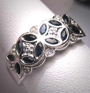 Vintage Sapphire Diamond Wedding Ring Band Deco W. Gold