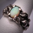Vintage Art Nouveau Opal Ring Victorian Floral Silver