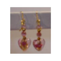GoldFoil Lampworks Pink Heart Earrings