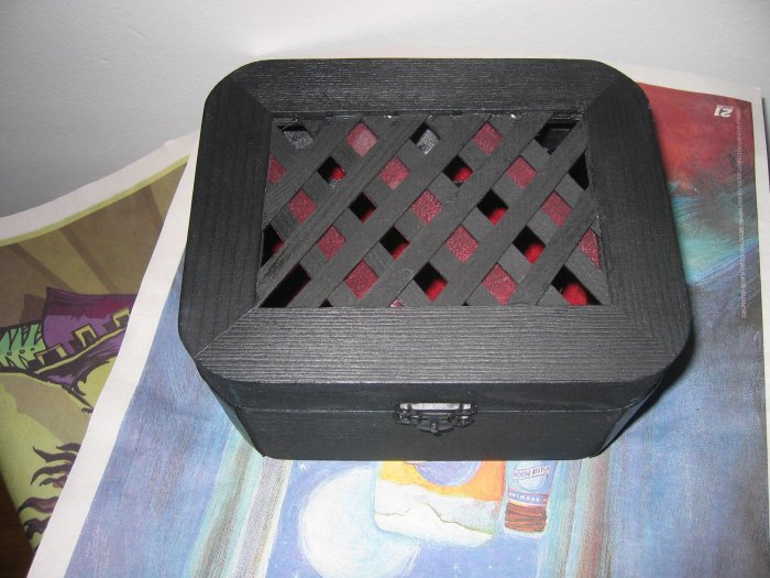 Black Jewelery & Trinket DIY Box with Red Burgundy Ribbon, Black Satin Trim