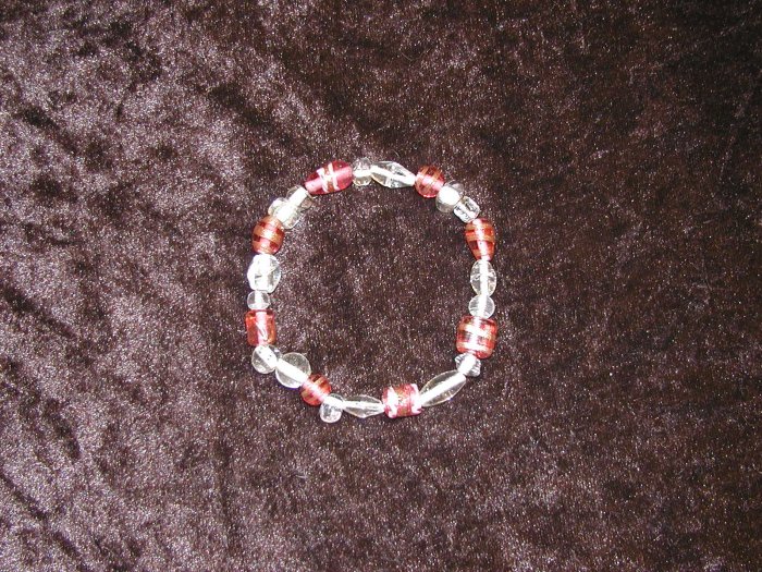 Pink & Clear Glass Bead Bracelet: Non-Stretch