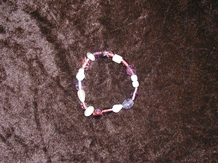 Purple & White Glass Bead Bracelet: Stretch