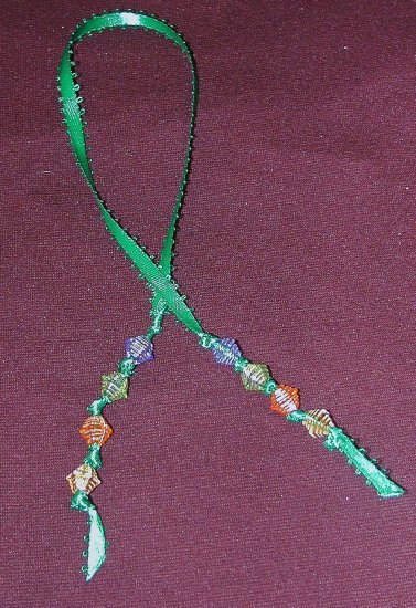 Ribbon Bookmark - Green Assorted Beads