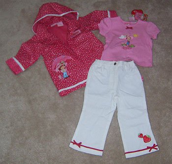 Strawberry Shortcake 3pc Outfit Raincoat Shirt Pants Size 2T