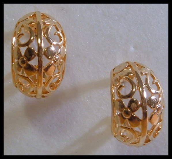 FLORAL GOLDTONE HOOP PIERCED EARRINGS
