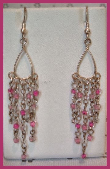 BEADED SHOULDER SWEEPER DANGLE PIERCED EARRINGS 3.5" VINTAGE
